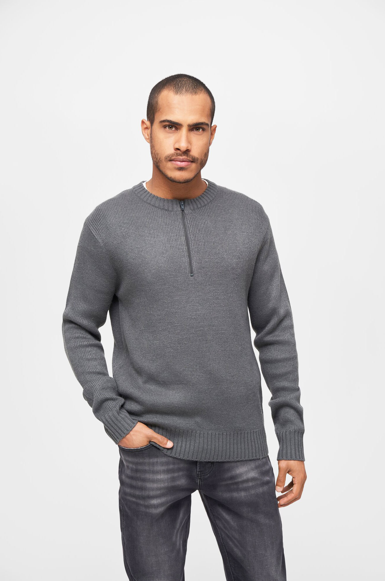 Pull Brandit Armée Suisse Homme - Col Rond Fermeture Éclair Tricot Doux