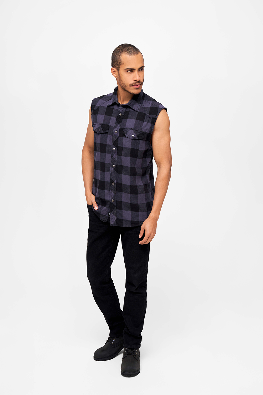 Check Shirt Sleeveless | black/grey gingham | 6XL | 4031.28.6XL
